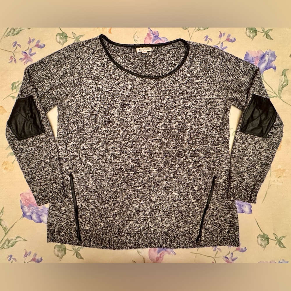 Spanner Black & White Marble Knit Scoop Neck Pullover Sweater Woman’s Sz L